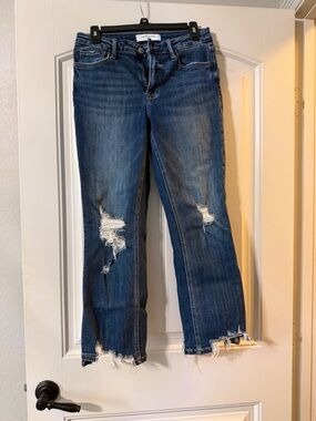 Lovervet Women's Dark Blue Distressed Straight-Leg Jeans